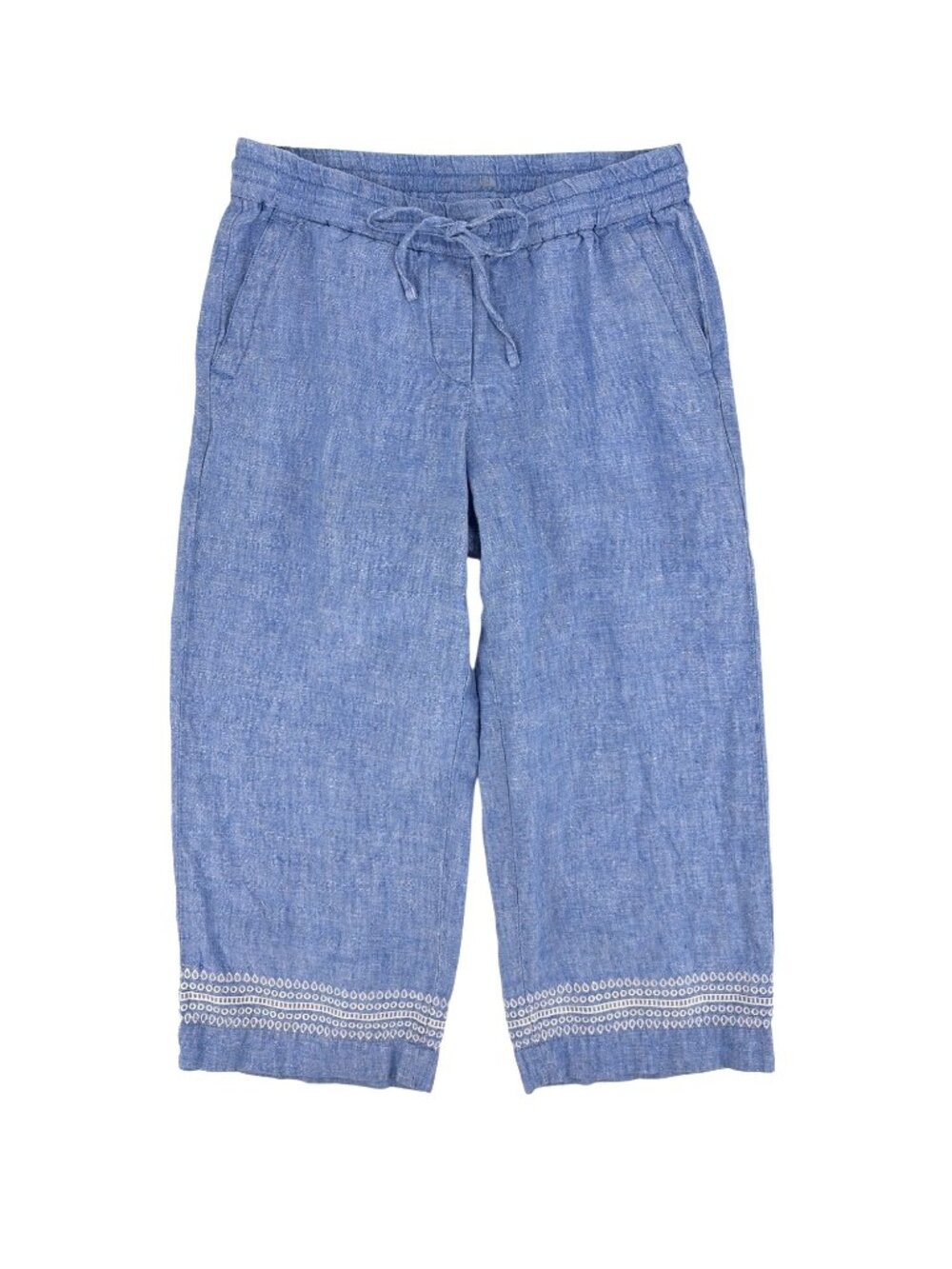 Talbots Linen Wide Leg Pull On Crop Pants Cross Dyed Blue Womens Size 0P Coastal